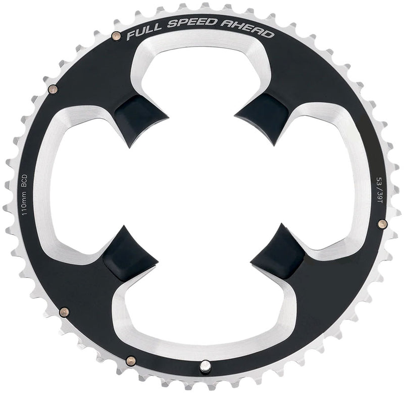 FSA PowerBox Carbon Road Chainring 1x 53T Tooth Count 110BCD Asymmetric Bolt Pattern 4-Bolt Interface – BLK