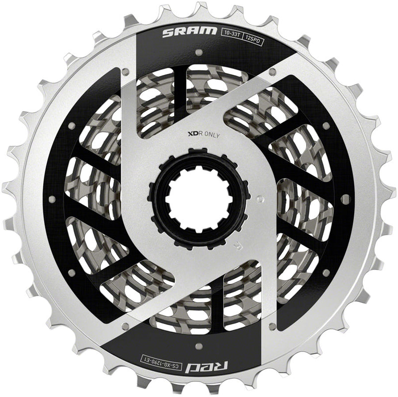 SRAM RED XG-1290 Cassette - 12-Speed 10-33t For XDR Driver Body Silver E1