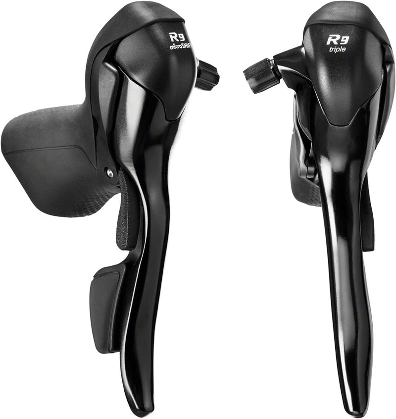 microSHIFT R9 Drop Bar Shift/Brake Lever Set - 3 x 9-Speed Shimano Compatible BLK