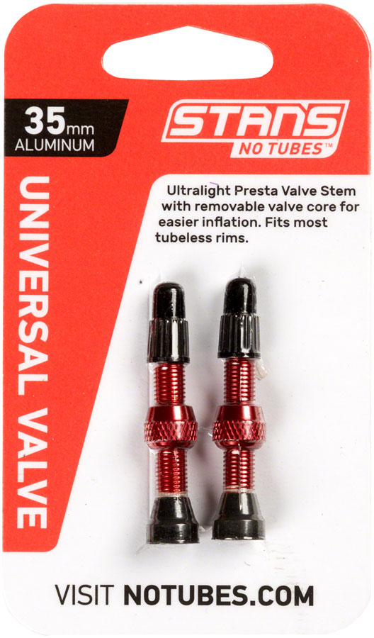 Stans Alloy Valve Stems - 35mm Pair Red