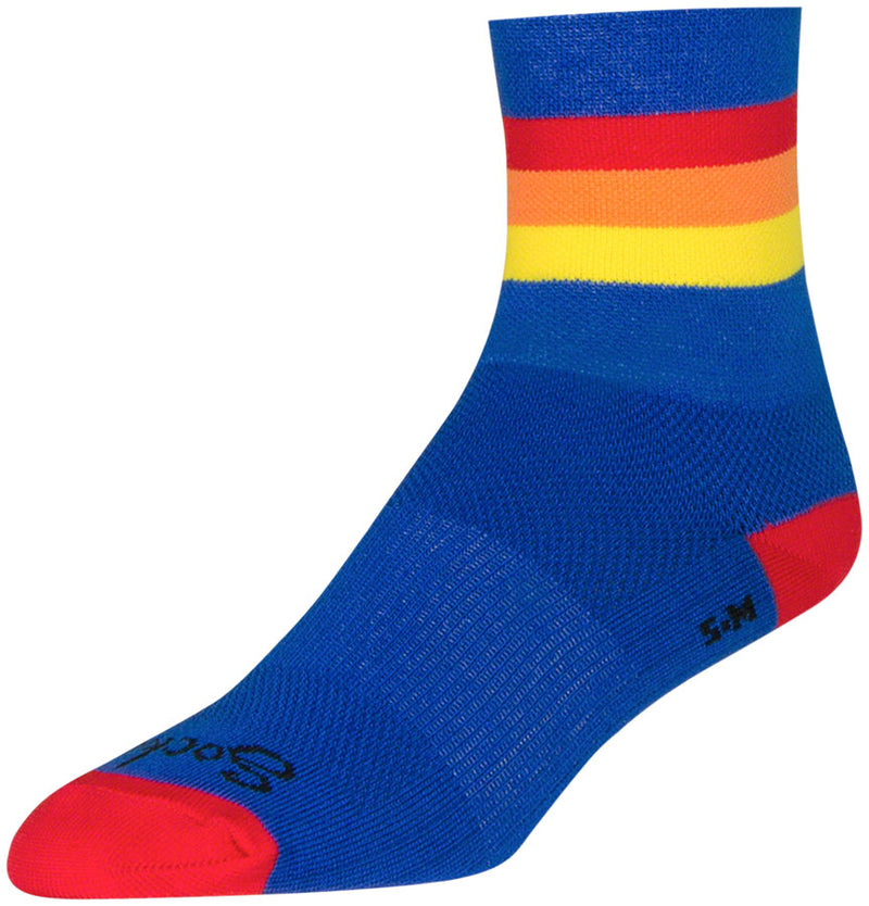SockGuy Classic Vintage Socks - 4" Blue/Red/Orange/Yellow Small/Medium