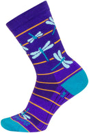 SockGuy Dragonflies Crew Socks - 6" Purple/Blue/Orange Small/Medium