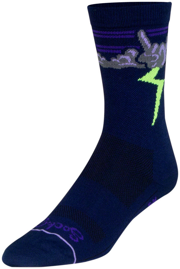 SockGuy Thunder Crew Socks - 6" Navy/Purple/Green Small/Medium