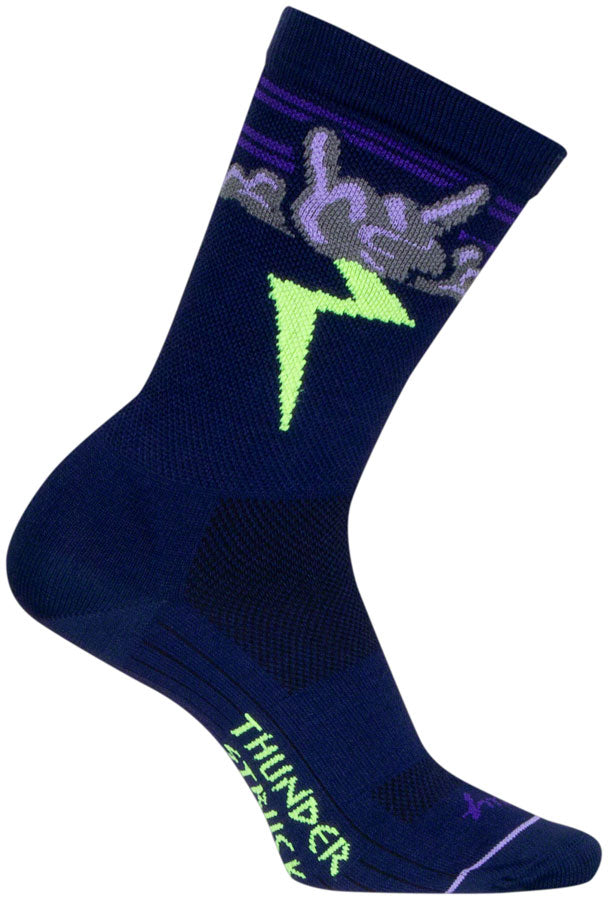 SockGuy Thunder Crew Socks - 6" Navy/Purple/Green Small/Medium