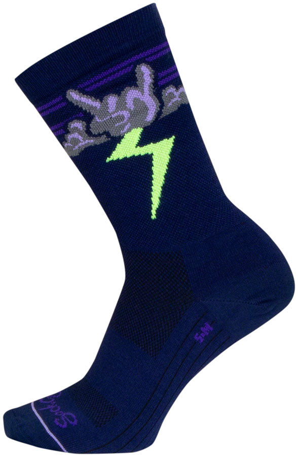 SockGuy Thunder Crew Socks - 6" Navy/Purple/Green Small/Medium