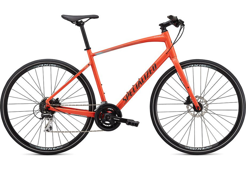 2021 Specialized sirrus 2.0 bike gloss vivid coral / summer blue / satin black reflective xxs
