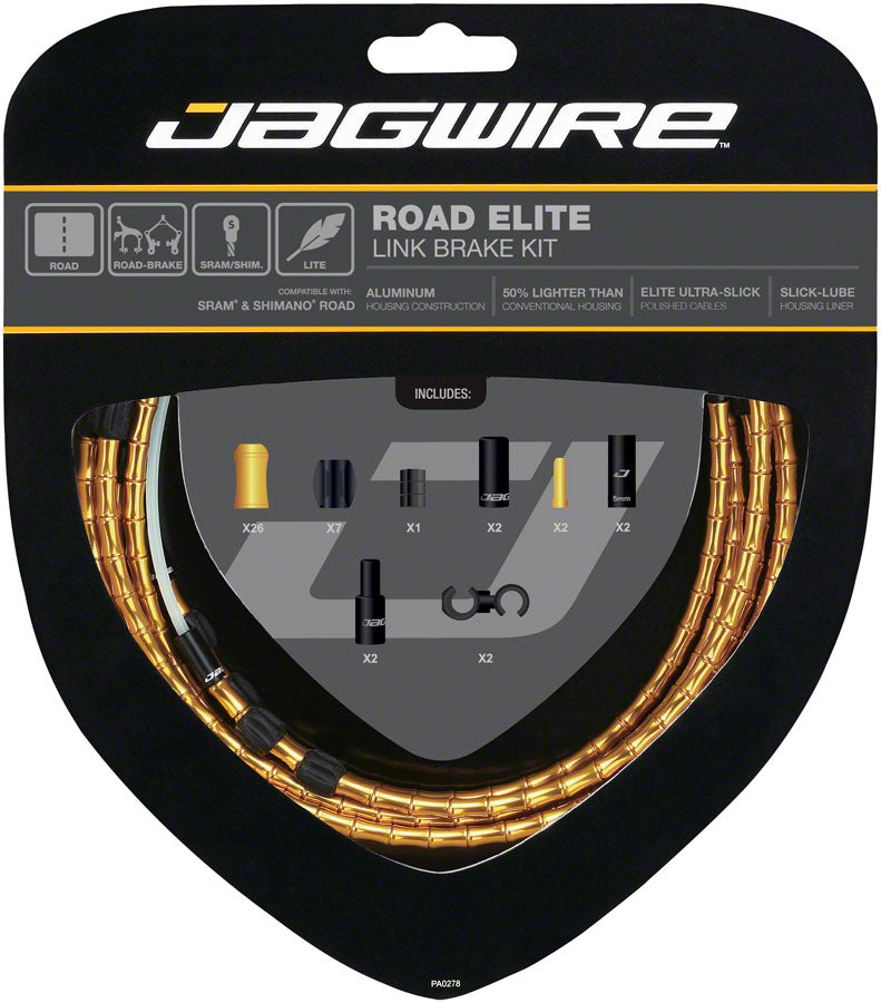 Jagwire Road Elite Link Brake Cable Kit SRAM/Shimano Ultra-Slick Uncoated Cables Gold