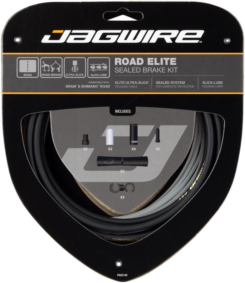Jagwire Road Elite Sealed Brake Cable Kit - SRAM/Shimano Ultra-Slick Uncoated Cables BLK