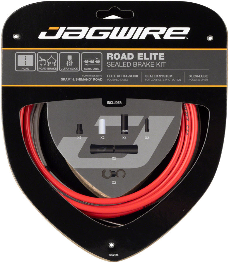 Jagwire Road Elite Sealed Brake Cable Kit - SRAM/Shimano Ultra-Slick Uncoated Cables Red