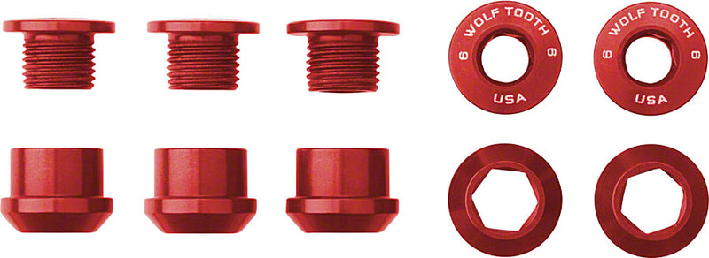 Wolf Tooth 1x Chainring Bolt Set - 6mm Dual Hex Fittings Set/5 Red