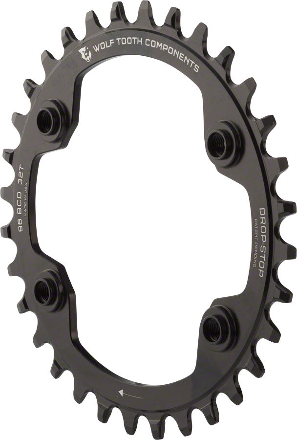 Wolf Tooth 96 BCD Chainring - 34t 96 Asymmetric BCD 4-Bolt Drop-Stop For Shimano XTR M9000 M9020 Cranks BLK
