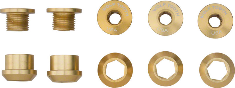 Wolf Tooth 1x Chainring Bolt Set - 6mm Dual Hex Fittings Set/5 Gold