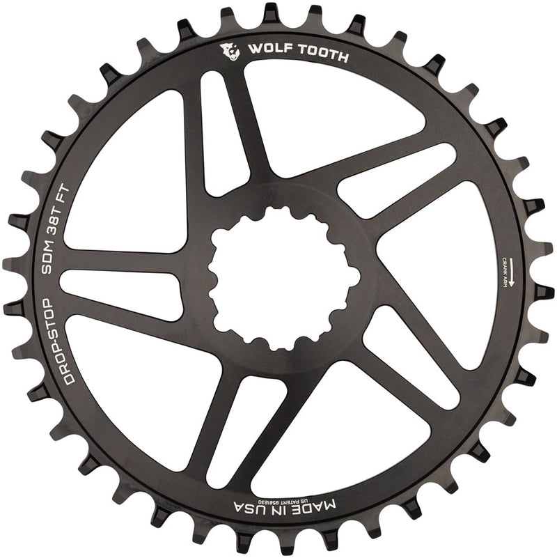 Wolf Tooth Direct Mount Chainring - 38t SRAM Direct Mount For SRAM 3-Bolt 6mm Offset Drop-Stop Flattop Compatible BLK