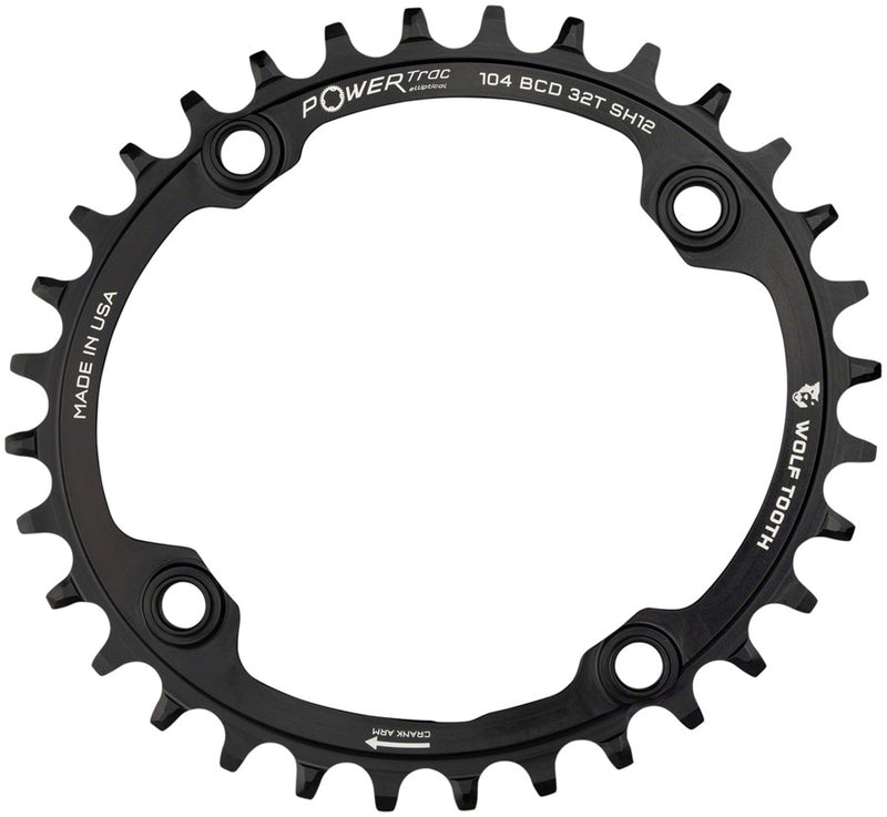 Wolf Tooth Elliptical 104 BCD Chainring - 32t 104 BCD 4-Bolt Requires Shimano 12-Speed Hyperglide+ Chain BLK