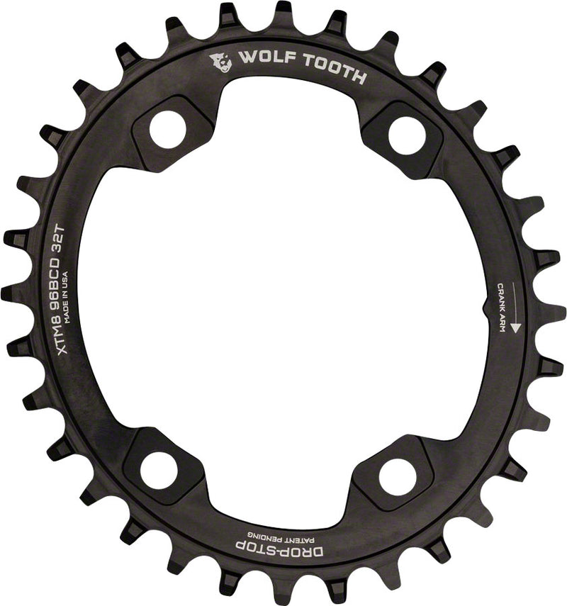 Wolf Tooth Elliptical 96 BCD Chainring - 30t 96 Asymmetric BCD 4-Bolt Drop-Stop For Shimano XTR M9000 M9020 Cranks BLK