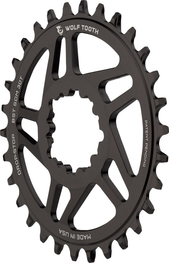 Wolf Tooth Direct Mount Chainring - 30t SRAM Direct Mount Drop-Stop For SRAM 3-Bolt Boost Cranks 3mm Offset BLK