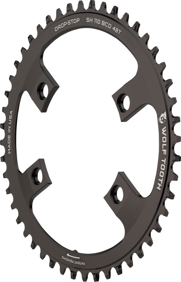 Wolf Tooth Shimano 110 Asymmetric BCD Chainring - 48t 110 Asymmetric BCD 4-Bolt Drop-Stop For Shimano Cranks BLK