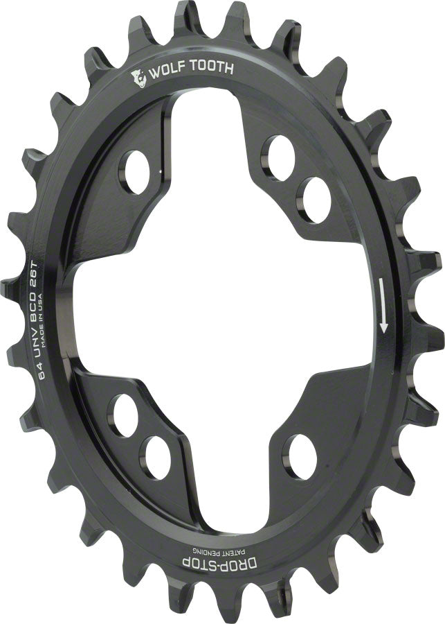 Wolf Tooth 64 BCD Chainring - 26t 64 BCD Universal Mount Drop-Stop Black