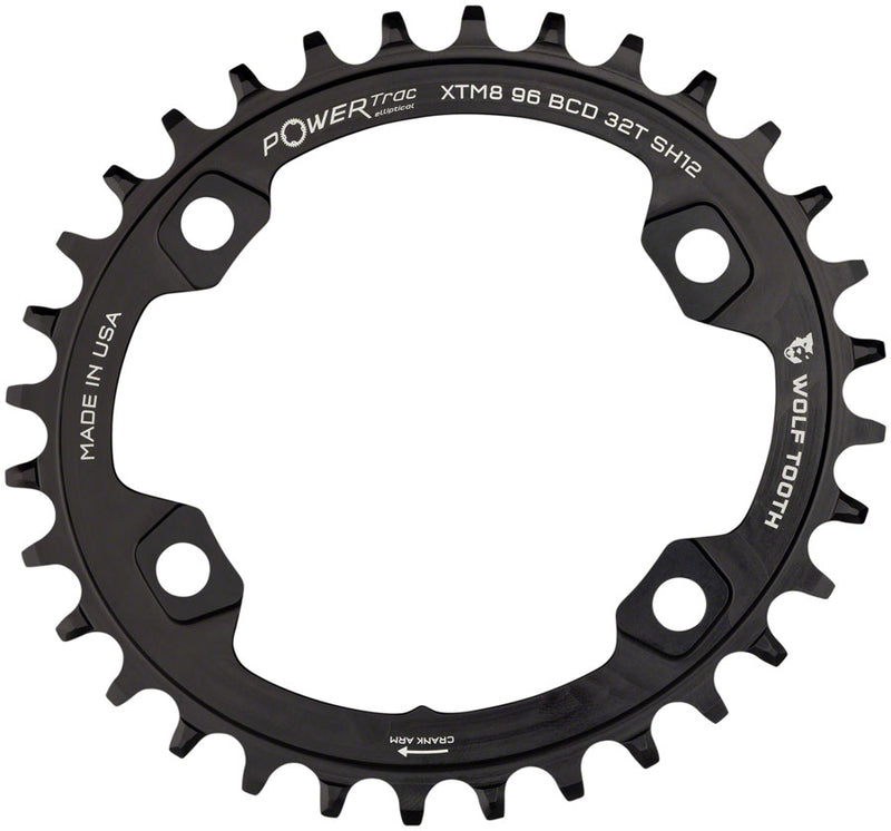 Wolf Tooth Elliptical 96 BCD Chainring - 32t 96 Asymmetric BCD 4-Bolt For Shimano Cranks Use 12-Spd Hyperglide+ Chain BLK