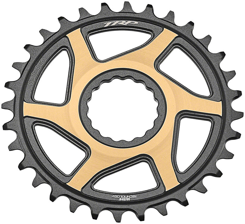 TRP CR-M9050 Boost Direct Mount Chainring - 32t 12-Speed CINCH Mount 3mm Offset 7075-T6 Aluminum Sandblasted BLK/Gold