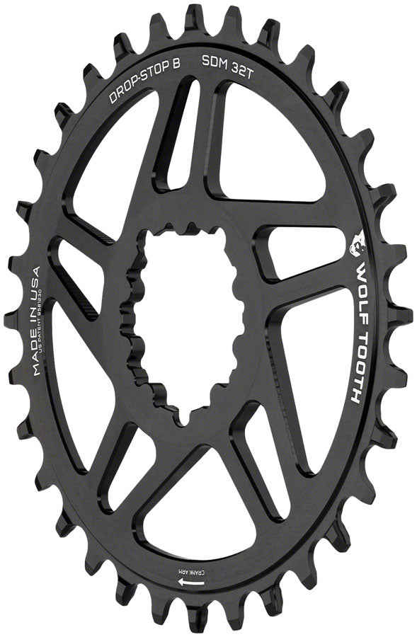 Wolf Tooth Direct Mount Chainring - 36t SRAM Direct Mount Drop-Stop B For SRAM 3-Bolt Boost Cranks 3mm Offset BLK
