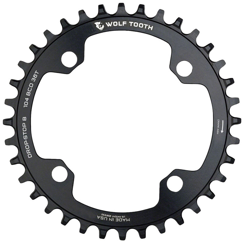 Wolf Tooth 104 BCD Chainring - 36t 104 BCD 4-Bolt Drop-Stop B Black