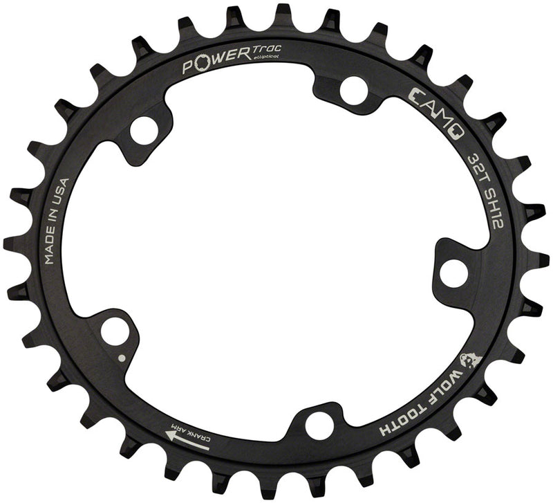 Wolf Tooth CAMO Aluminum Elliptical Chainring - 34t Wolf Tooth CAMO Mount Drop-Stop ST Shimano 12 Speed HG+ BLK