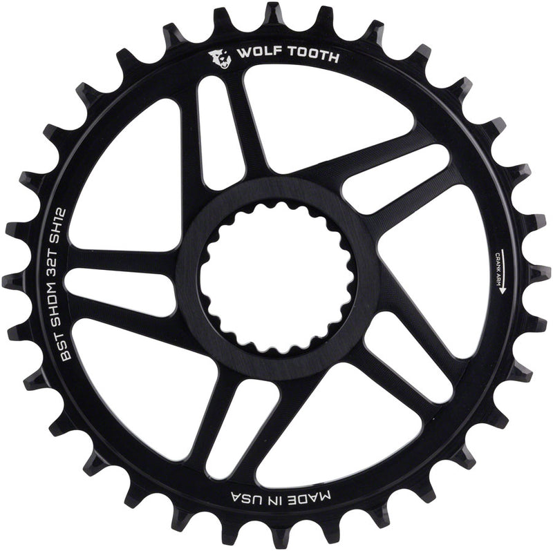Wolf Tooth Direct Mount Chainring - 32t Shimano Direct Mount For Boost Cranks 3mm Offset Requires 12-Speed Hyperglide+ Chain BLK