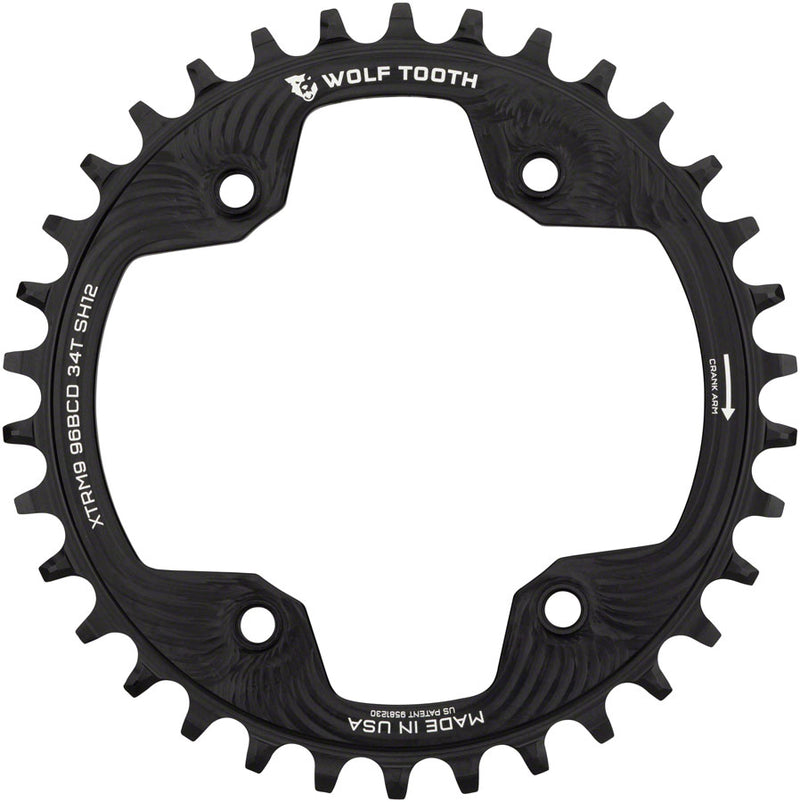 Wolf Tooth 96 BCD Chainring - 32t 96 Asymmetric BCD 4-Bolt For Shimano Cranks Use 12-Speed Hyperglide+ Chain BLK