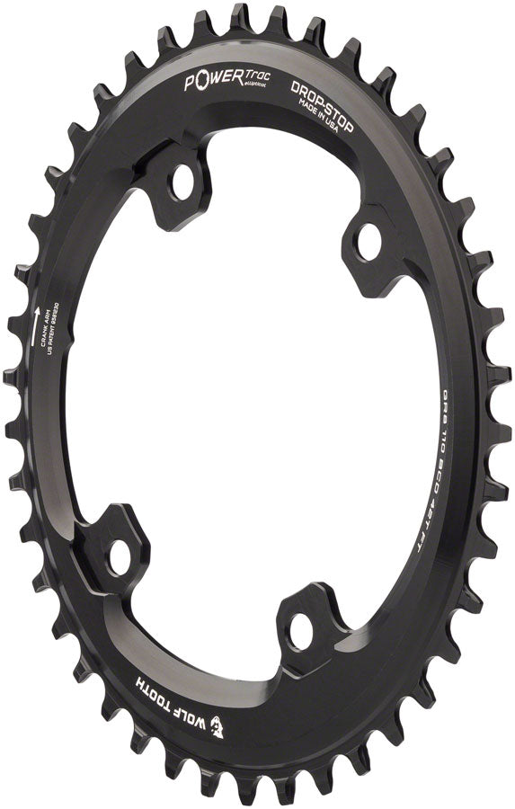 Wolf Tooth Elliptical Shimano 110 Asymmetric BCD Chainring - 42t 110 Asymmetric BCD 4-Bolt Drop-Stop For Shimano GRX Cranks BLK