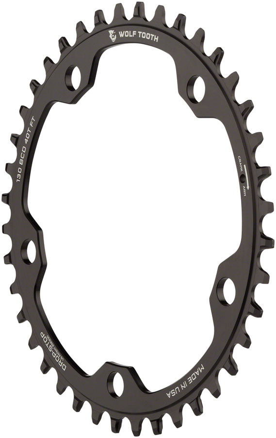 Wolf Tooth 130 BCD Road Cyclocross Chainring - 38t 130 BCD 5-Bolt Drop-Stop 10/11/12-Speed Eagle Flattop Compatible BLK