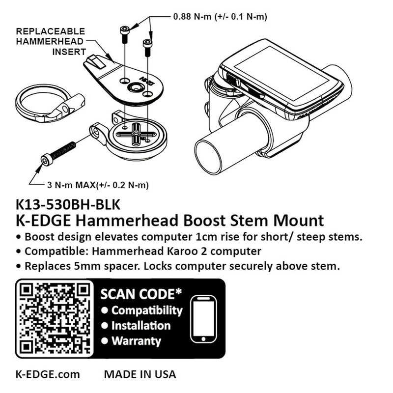 K-EDGE Hammerhead Boost Stem Mount - Adjustable Black Anodize