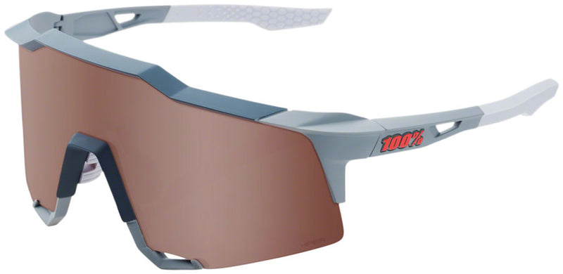 100% Speedcraft Sunglasses - Soft Tact Stone Gray HiPER Crimson Silver Mirror Lens