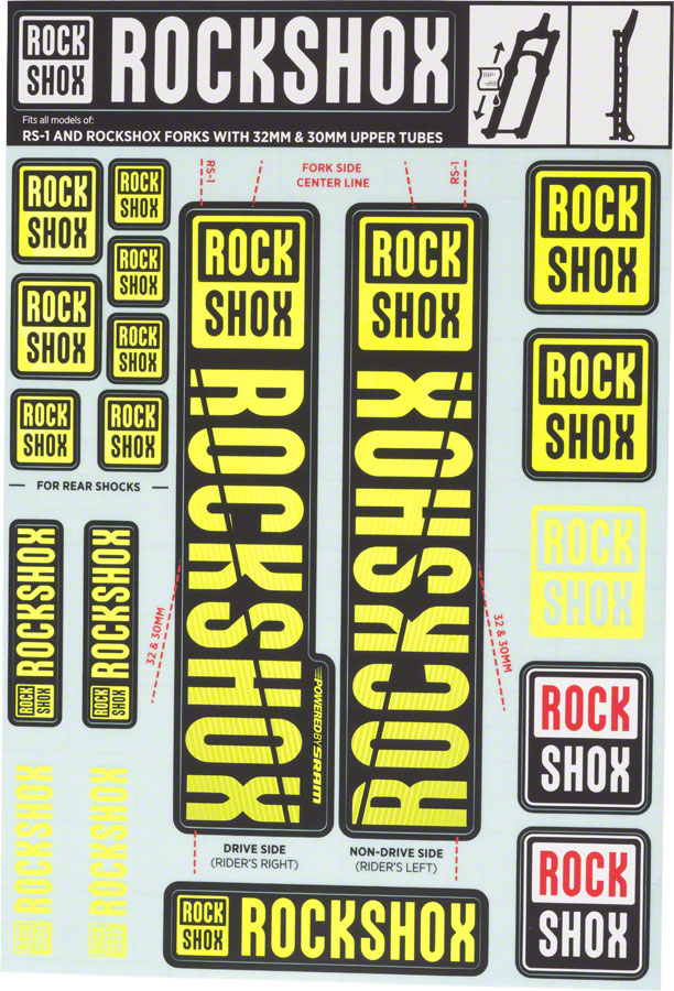 RockShox Fork Decal Kit - 30/32mm/RS1 Yellow