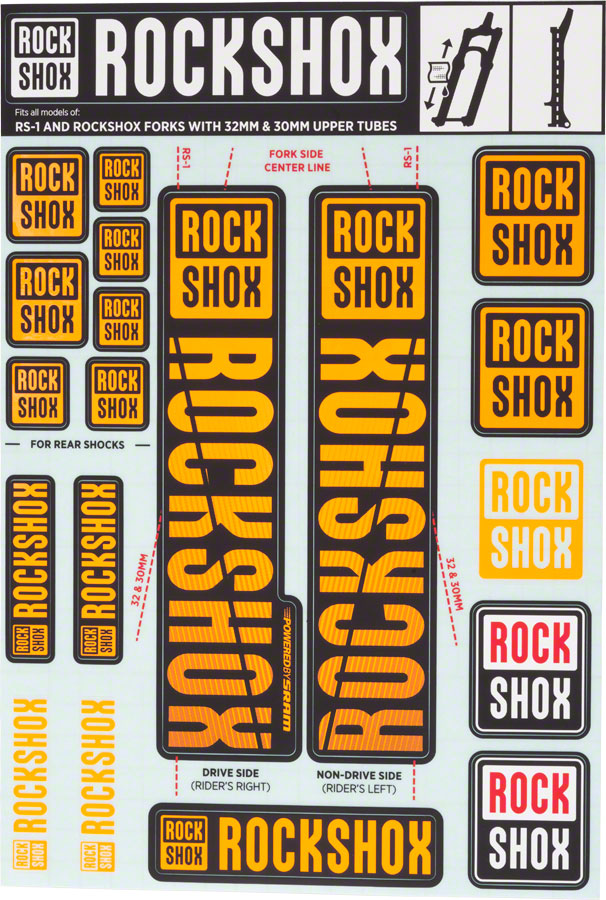 RockShox Fork Decal Kit - 30/32mm/RS1 Orange
