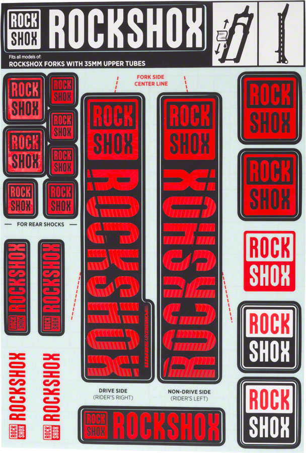 RockShox Fork Decal Kit - 35mm Red