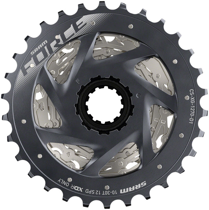 SRAM Force AXS XG-1270 Cassette - 12-Speed 10-30t Silver For XDR Driver Body D1