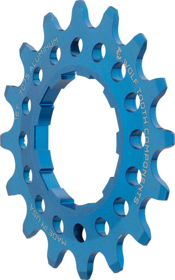 Wolf Tooth Single Speed Aluminum Cog: 16T Compatible with 3/32" chains Blue