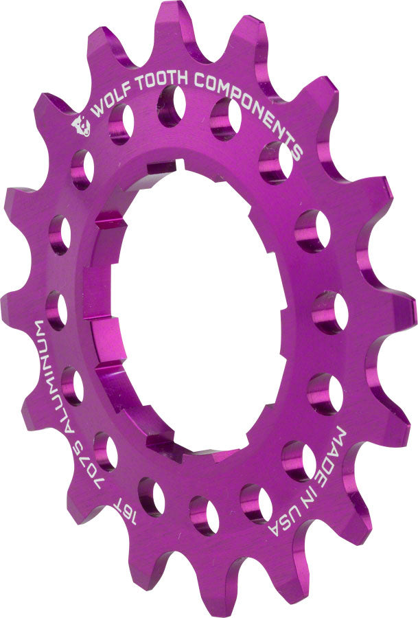Wolf Tooth Single Speed Aluminum Cog 16T Compatible 3/32" chains Purple