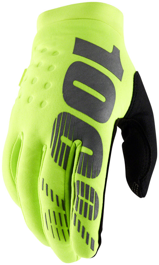 100% Brisker Gloves - Flourescent Yellow/Black Full Finger Men's Medium