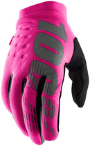 100% Brisker Gloves - Neon  Pink/Black Full Finger Women's Large