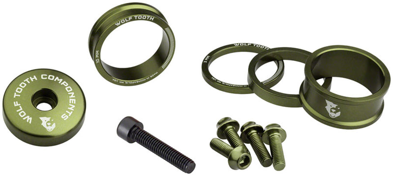 Wolf Tooth BlingKit: Headset Spacer Kit 3 510 15mm Olive