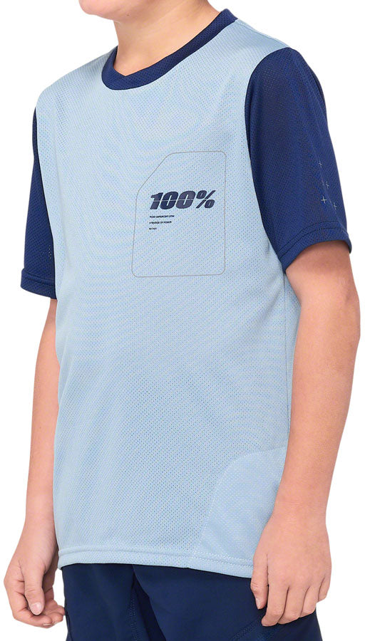 100% Ridecamp Jersey - Blue/Navy Short Sleeve Youth Large