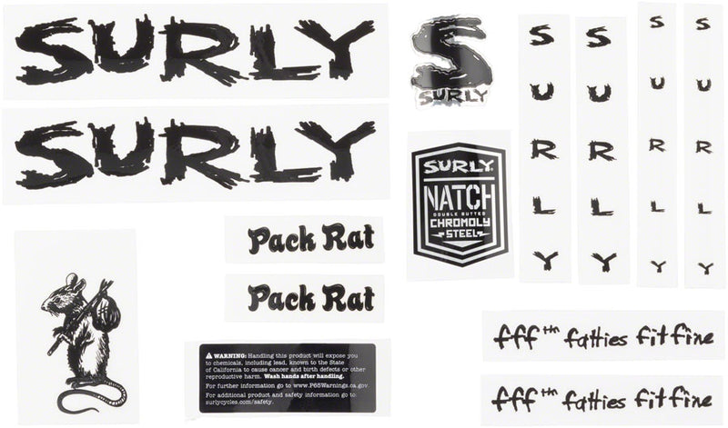 Surly Pack Rat Frame Decal Set - Black with Rat