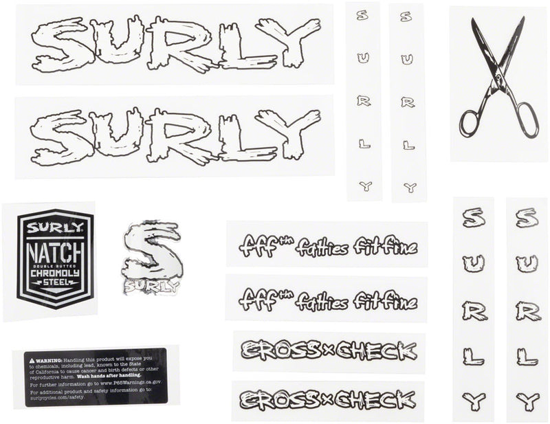 Surly Cross Check Frame Decal Set - White with Scissors