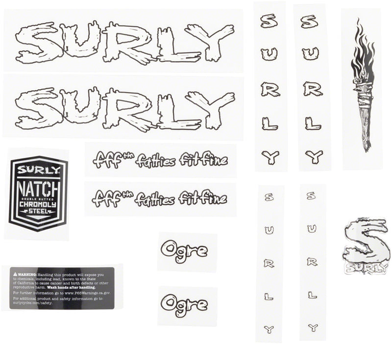 Surly Ogre Frame Decal Set - White with Torch