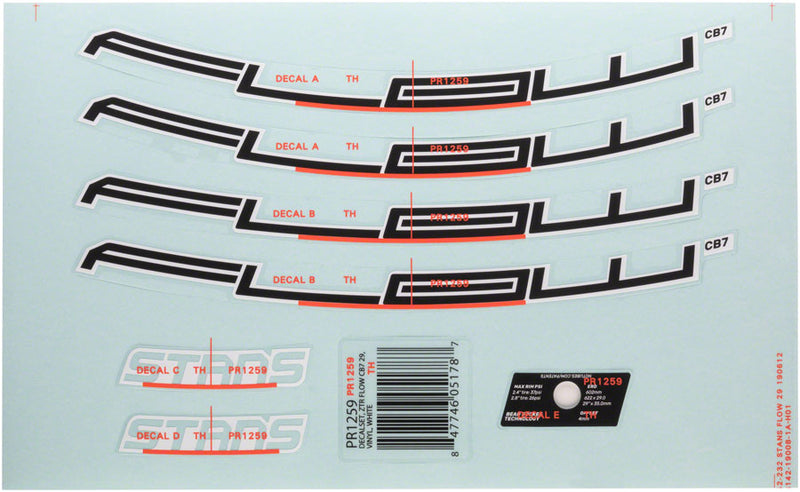 Stan's No Tubes Flow CB7 Rim Decal - 27.5" White Set
