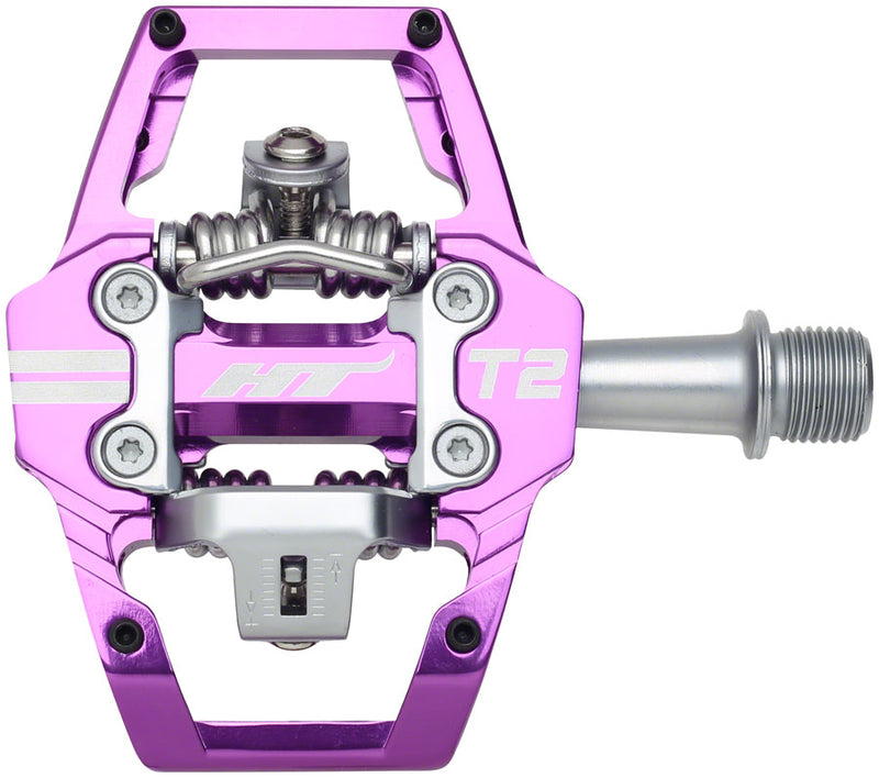 HT Components T2 Pedals - Dual Sided Clipless Platform Aluminum 9/16" Purple