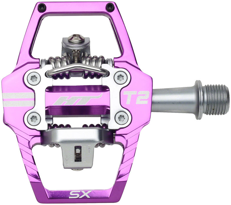 HT Components T2-SX Pedals - Dual Sided Clipless Platform Aluminum 9/16" Purple