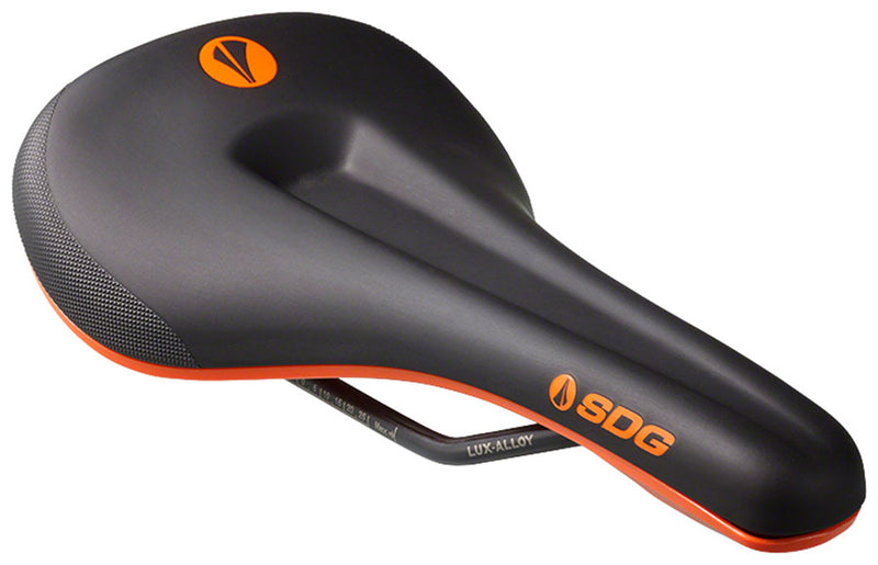 SDG Bel-Air V3 MAX Saddle - Lux-Alloy Black/Orange Sonic Welded Sides